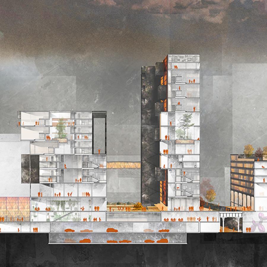 Digital rendering of an architectural structures cross section. 