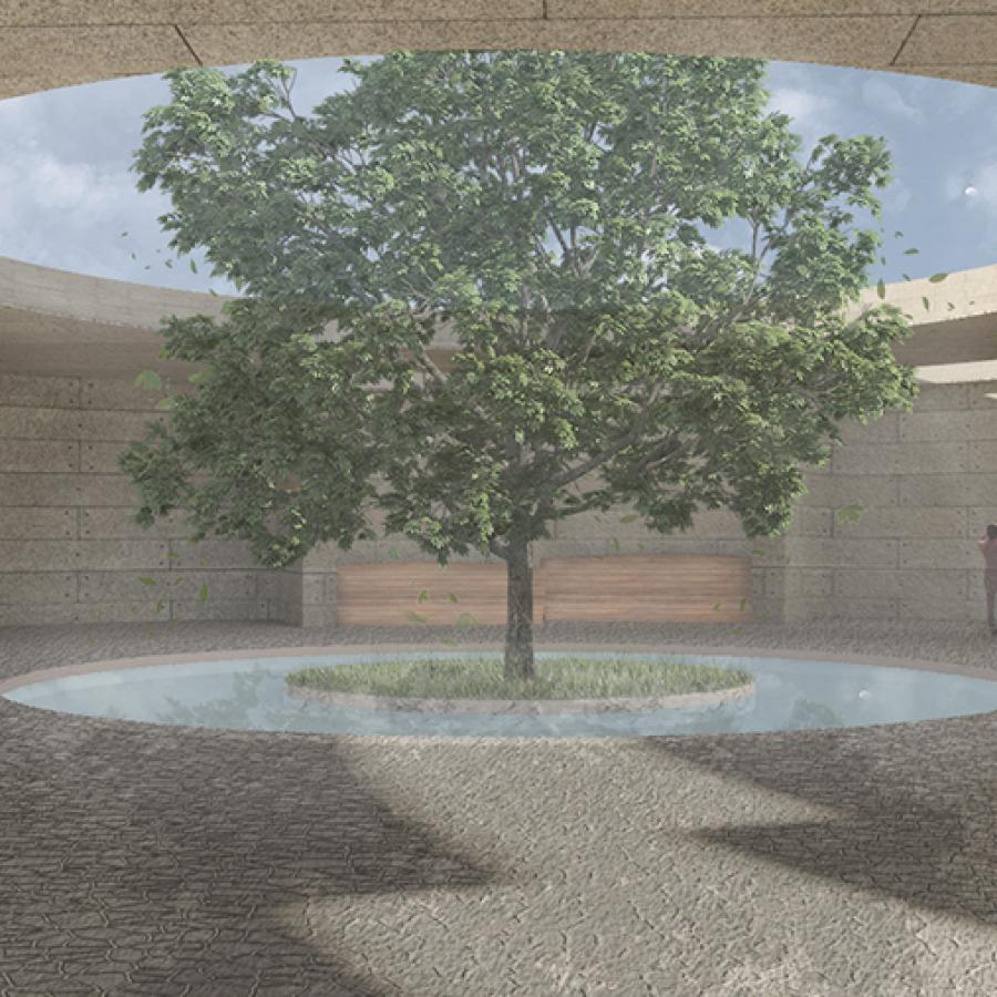 Diigital rendering of the interior of a memorial structure. 