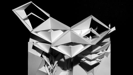 detail of a model of a geometric pavilion 