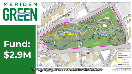 Meriden Green slide featuring a map of future development