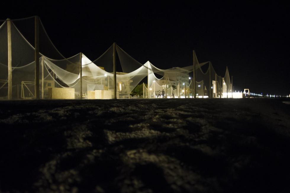 image of an installation with nets and lights