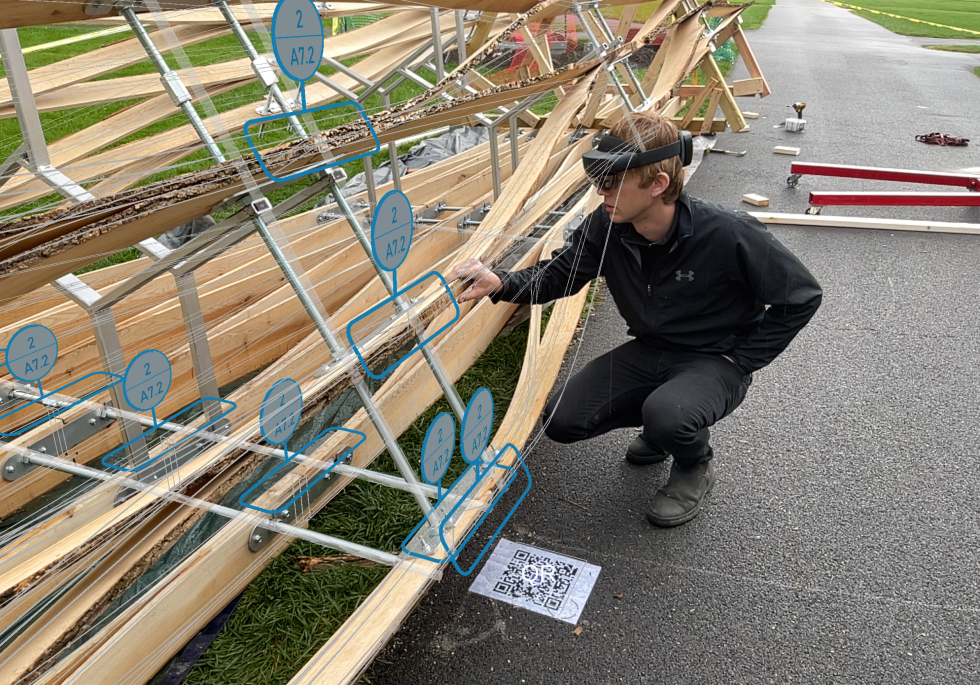 Mixed reality aided construction interface for a wooden tower