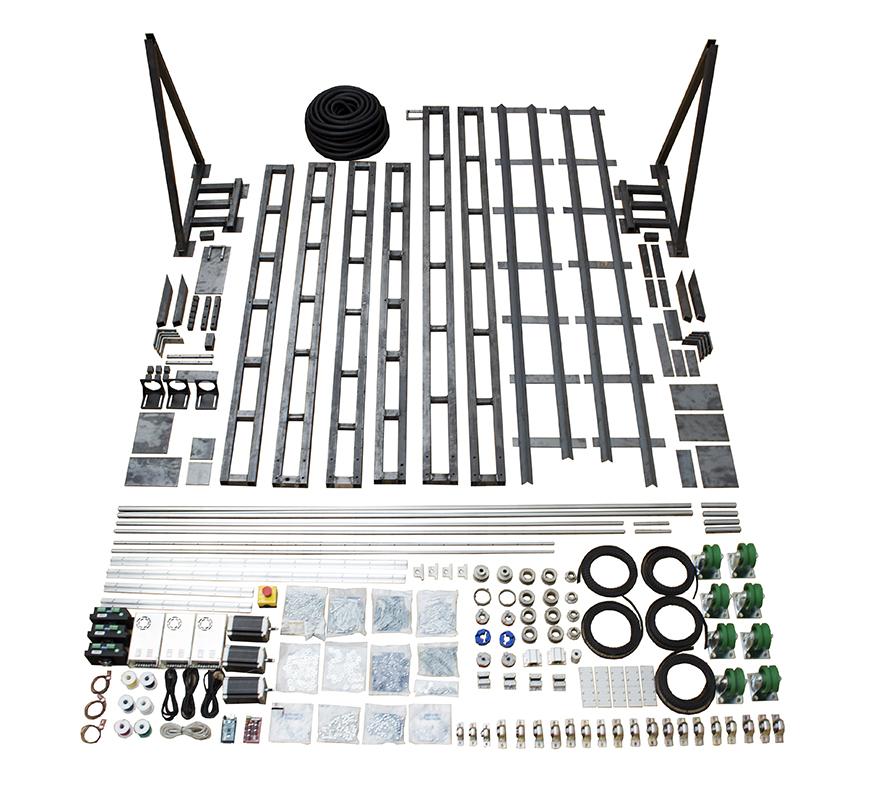 Photograph of parts for the assembly of a 3D printer.