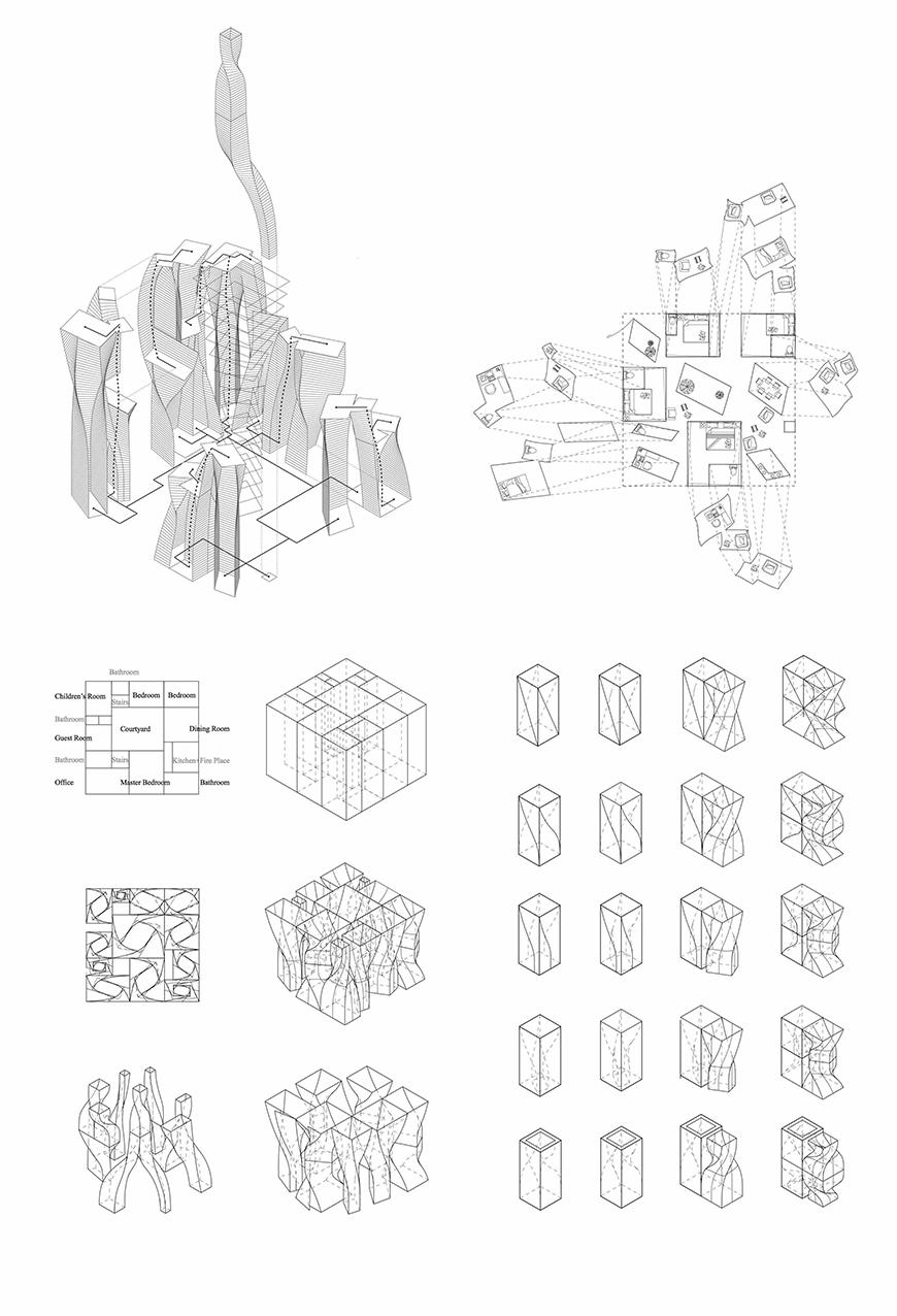 Axonometric and plan drawings.