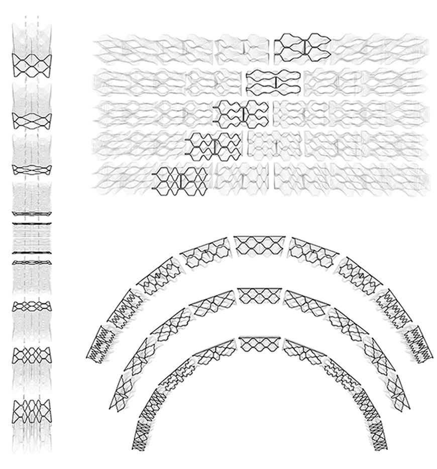 Drawings illustrating block variations as components of columns, walls, and arches.