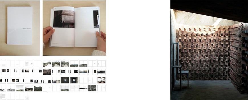 On left images of a book on a wooden surface, open and closed, as well as an array of the image files for each page, and on the right a render or photograph image from one page.