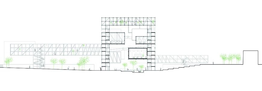 Section drawing cutting through latticework frame.