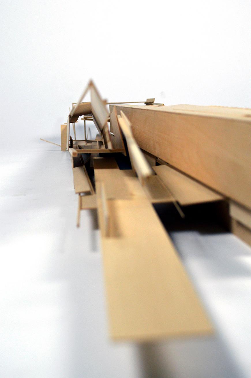 Photograph of basswood model looking axially down through interior space.