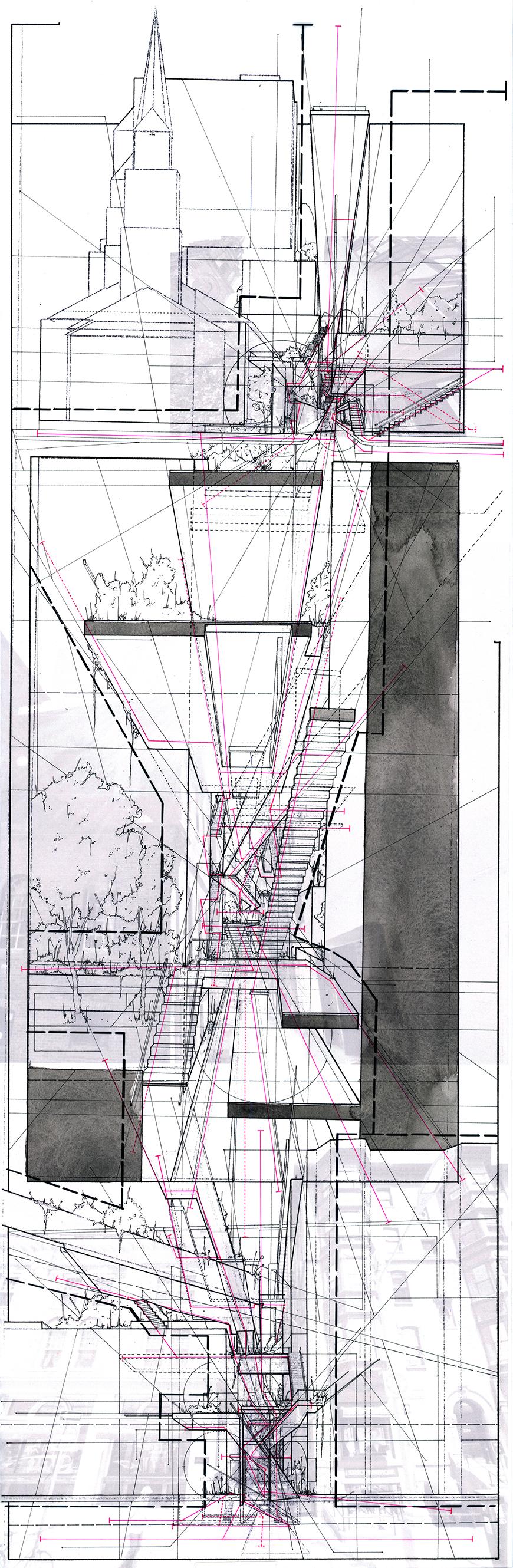 Composite drawing of perspectival sections.