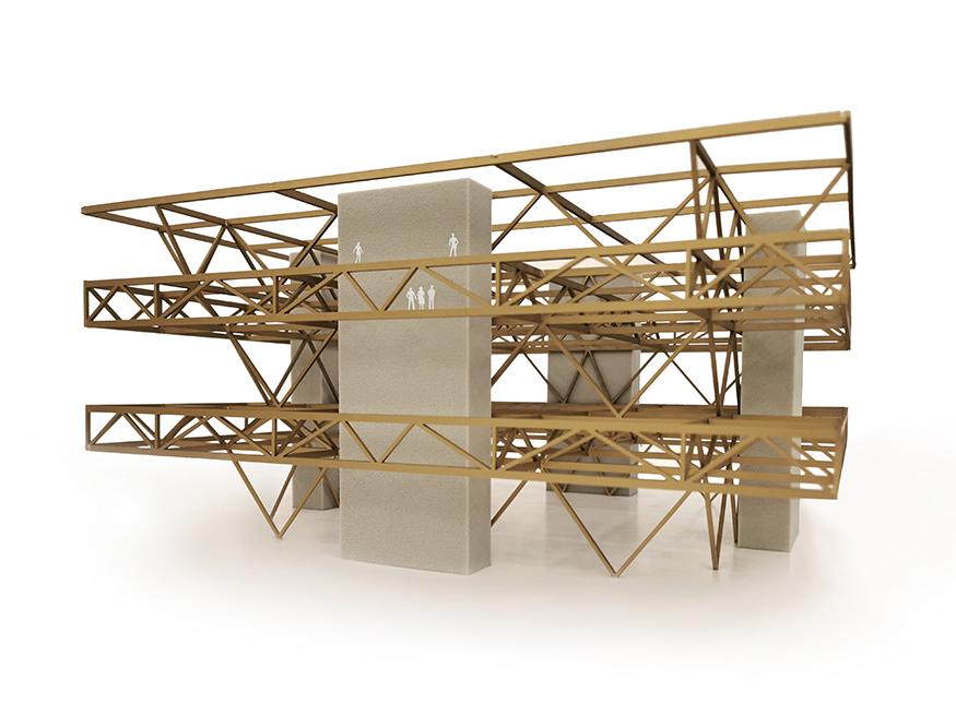 Digital rendering of the exterior of an architectural model. 