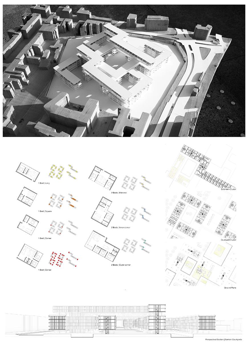 Architectural model above an image of the models digital rendering. 