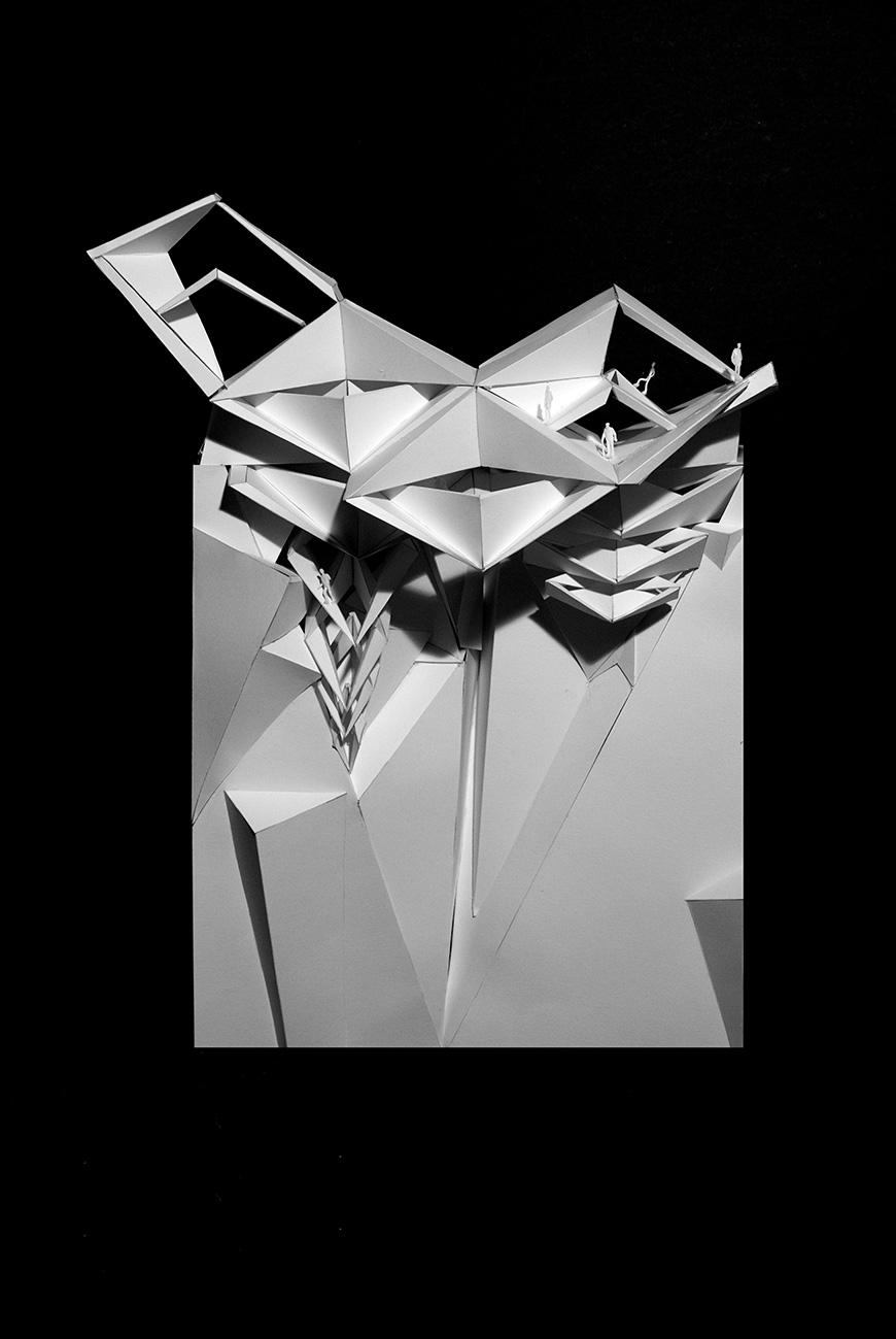 detail of a model of a geometric pavilion 