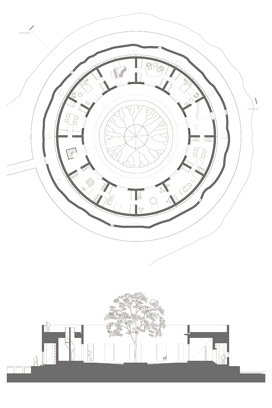 Digital rendering of an architectural structure. 