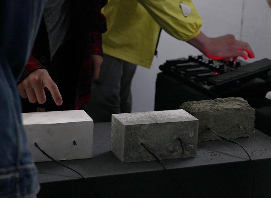 Students play Brick Instruments during thesis presentation. 