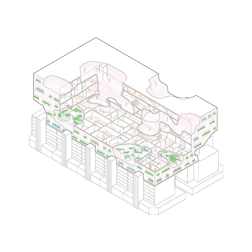 Digital rendering of an architectural structures cross section. 