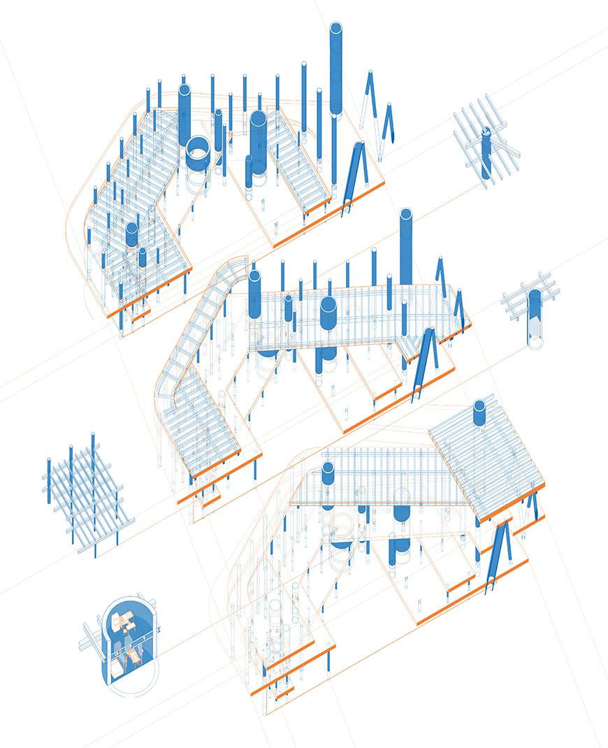 Digital rendering of a buildings structural system