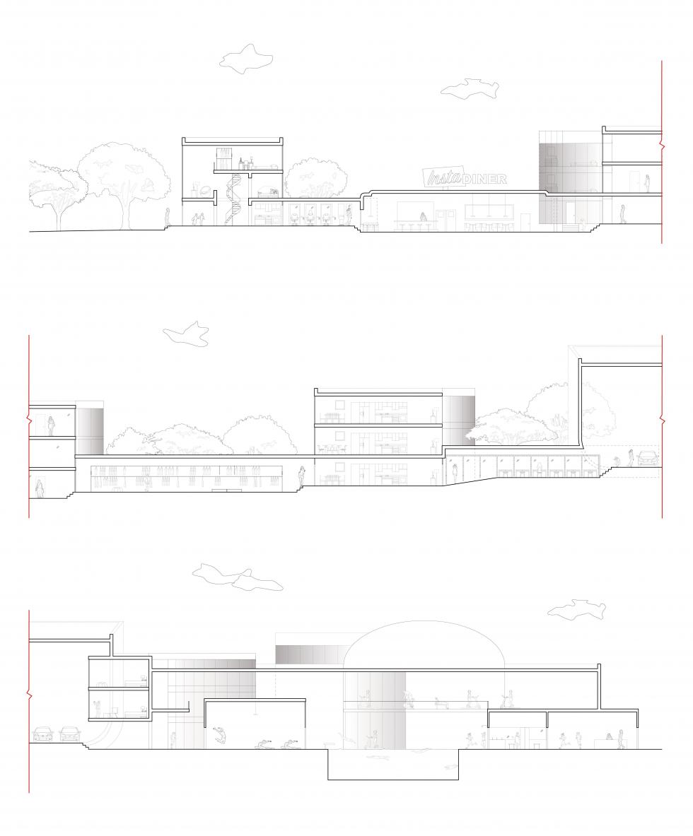 Section of building showing how to move through the building from one program to another.