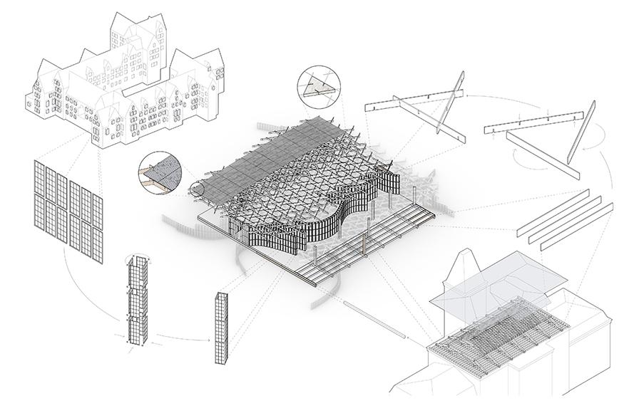 Digital rendering of an architectural structures axon diagram.