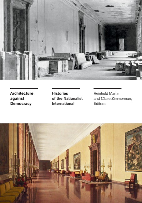 A book cover with a split image. The left side shows a black and white photo of a long, empty hallway with debris scattered on the floor. The right side shows a color photo of the same hallway, but fully furnished and decorated. The book title is 