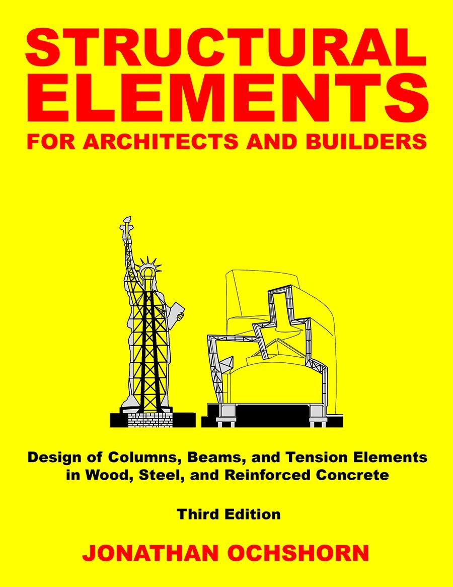 graphic book cover for structural elements for architects and builders in red text on yellow cover