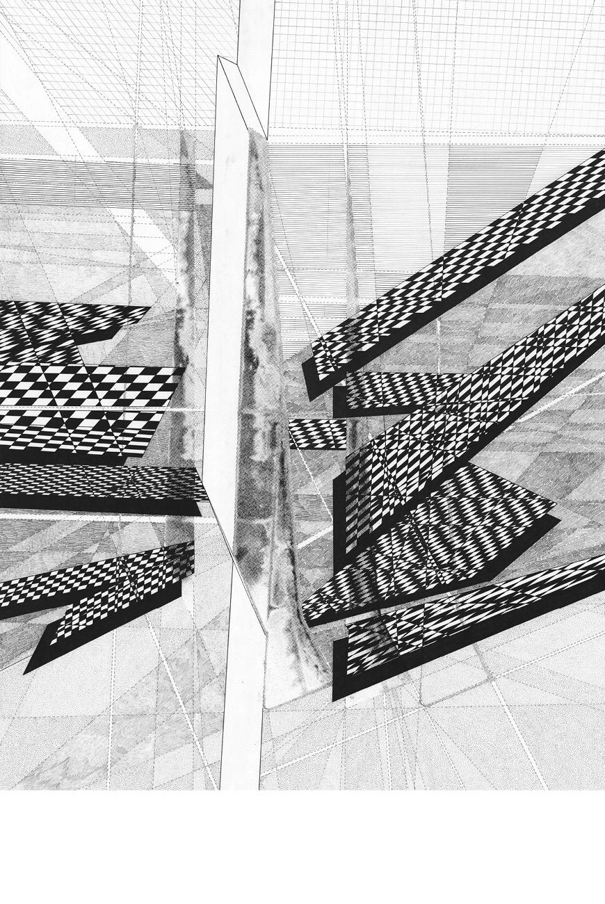 Black and white geometrical rendering. 