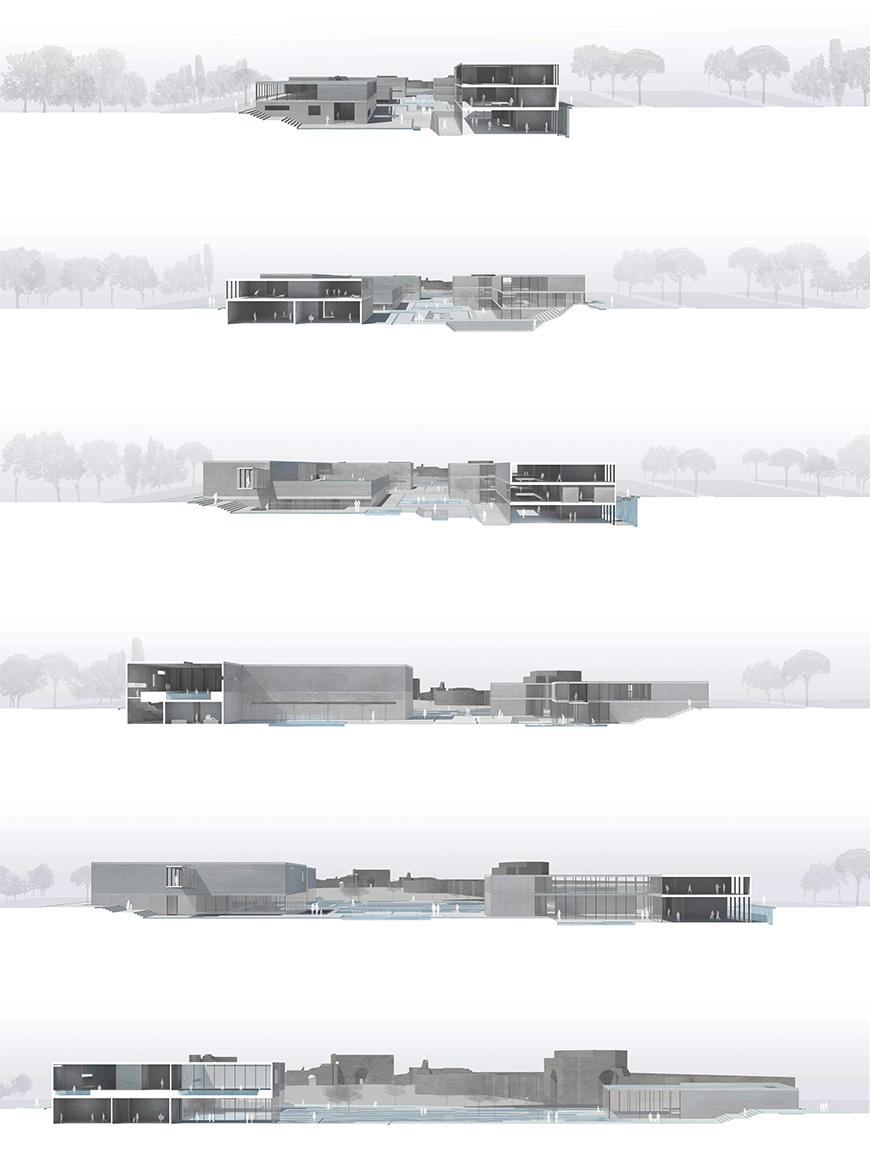 Digital rendering of an architectural structure from varying viewpoints.