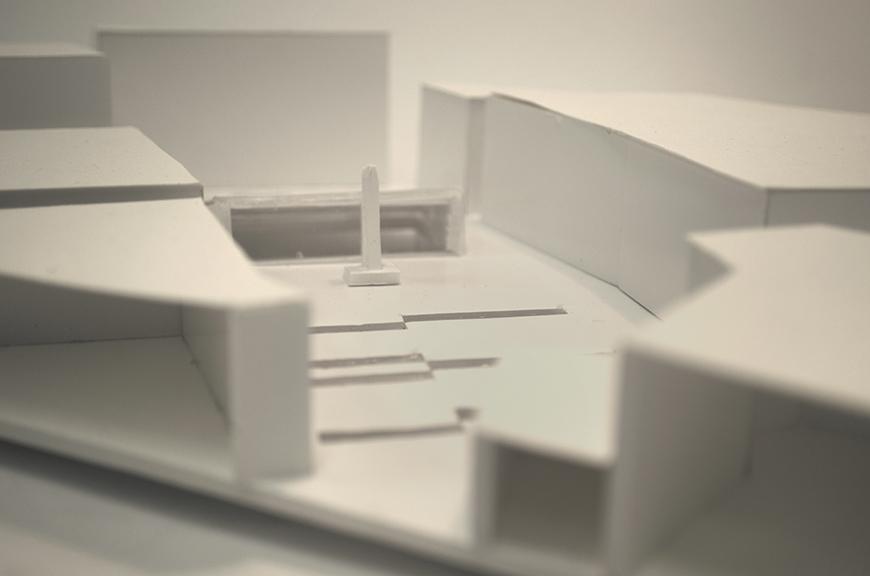 Study Model of how to site an underground artists studio and urban fabric plaza in the Campo di Fiori market by Isabella Teran.