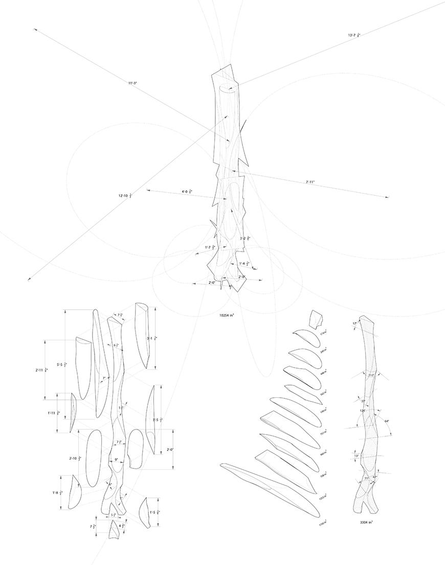 schematic log cuts in axonometric