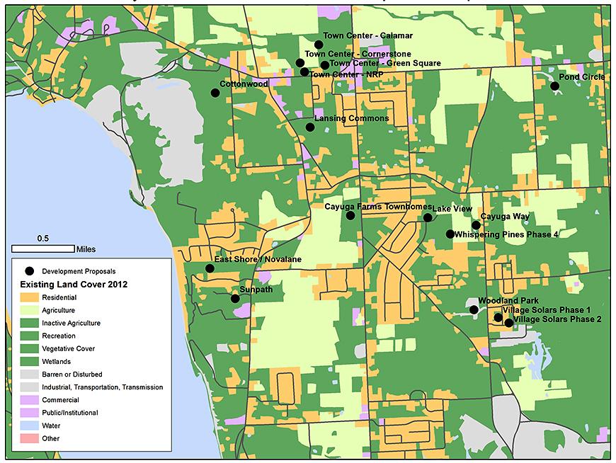 A map with green, purple, and orange representations of data