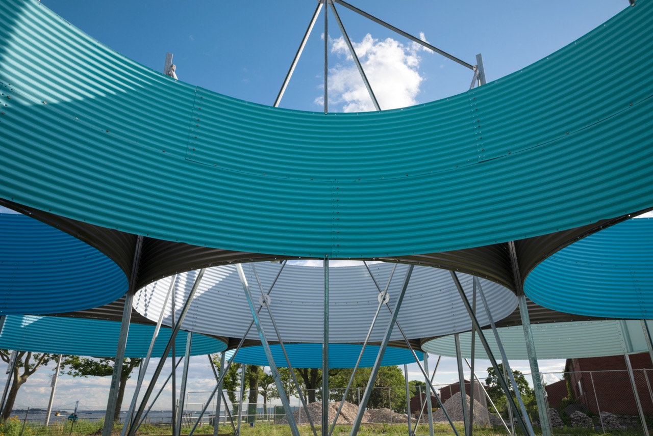 large tubular steel sculpture