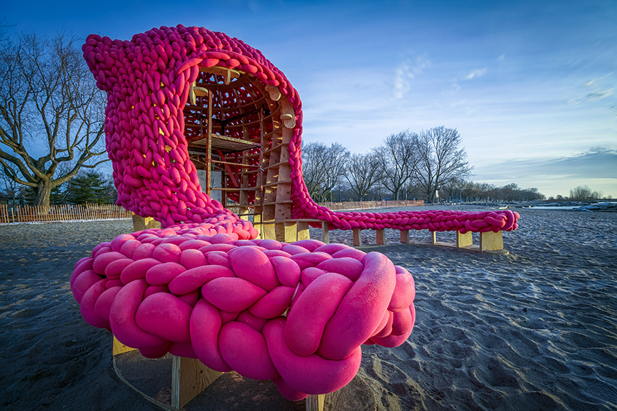 Pink pussy hat-shaped pavilion.