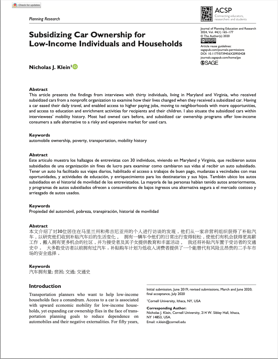 First page of research article by Nicholas J. Klein