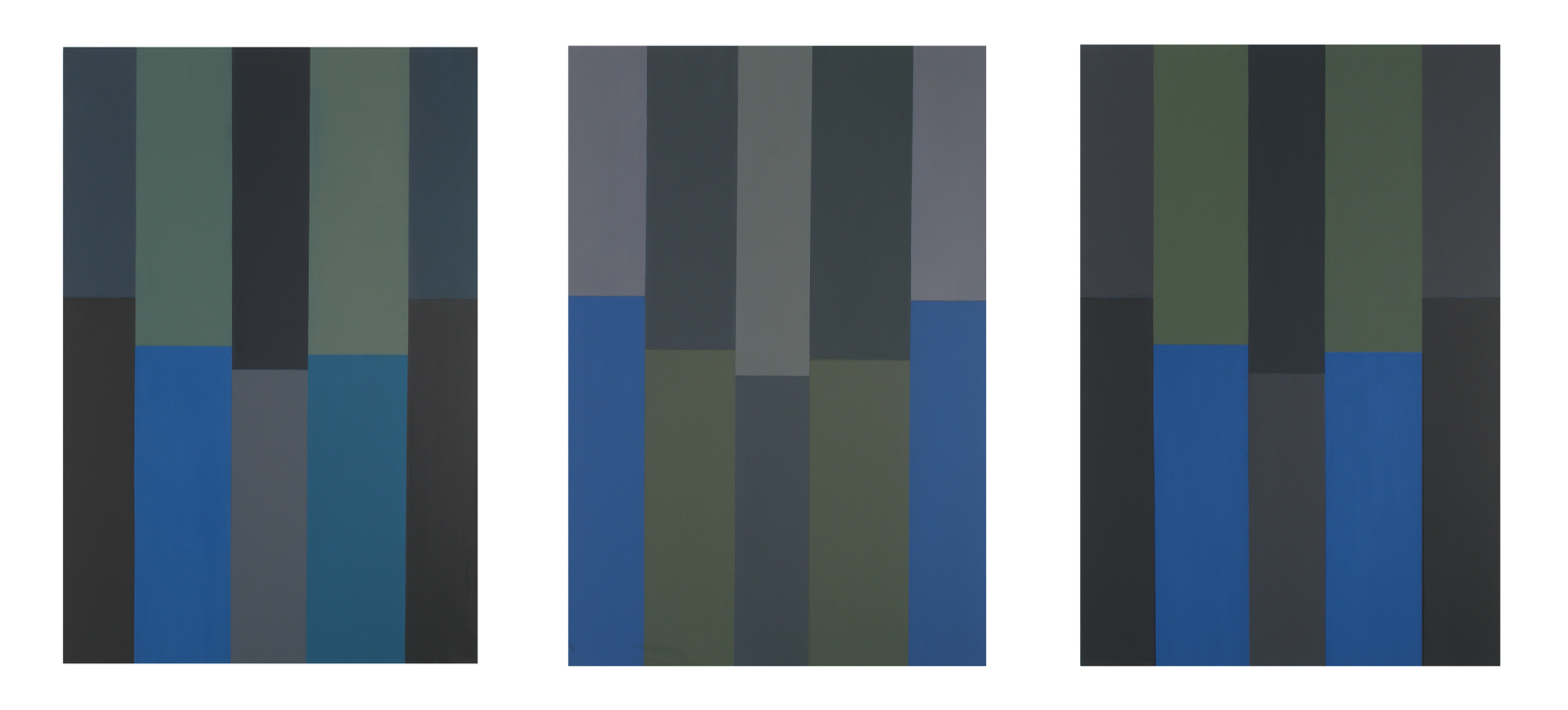 stripe paintings, black and blue and green