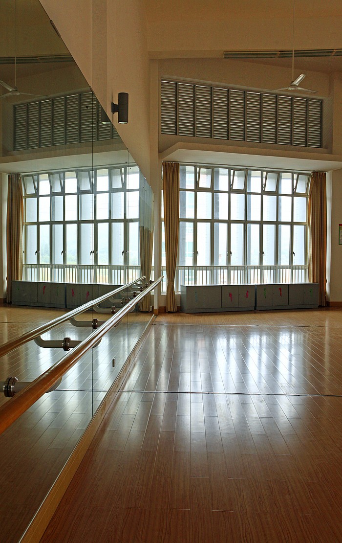 Interior view of an empty dance studio.