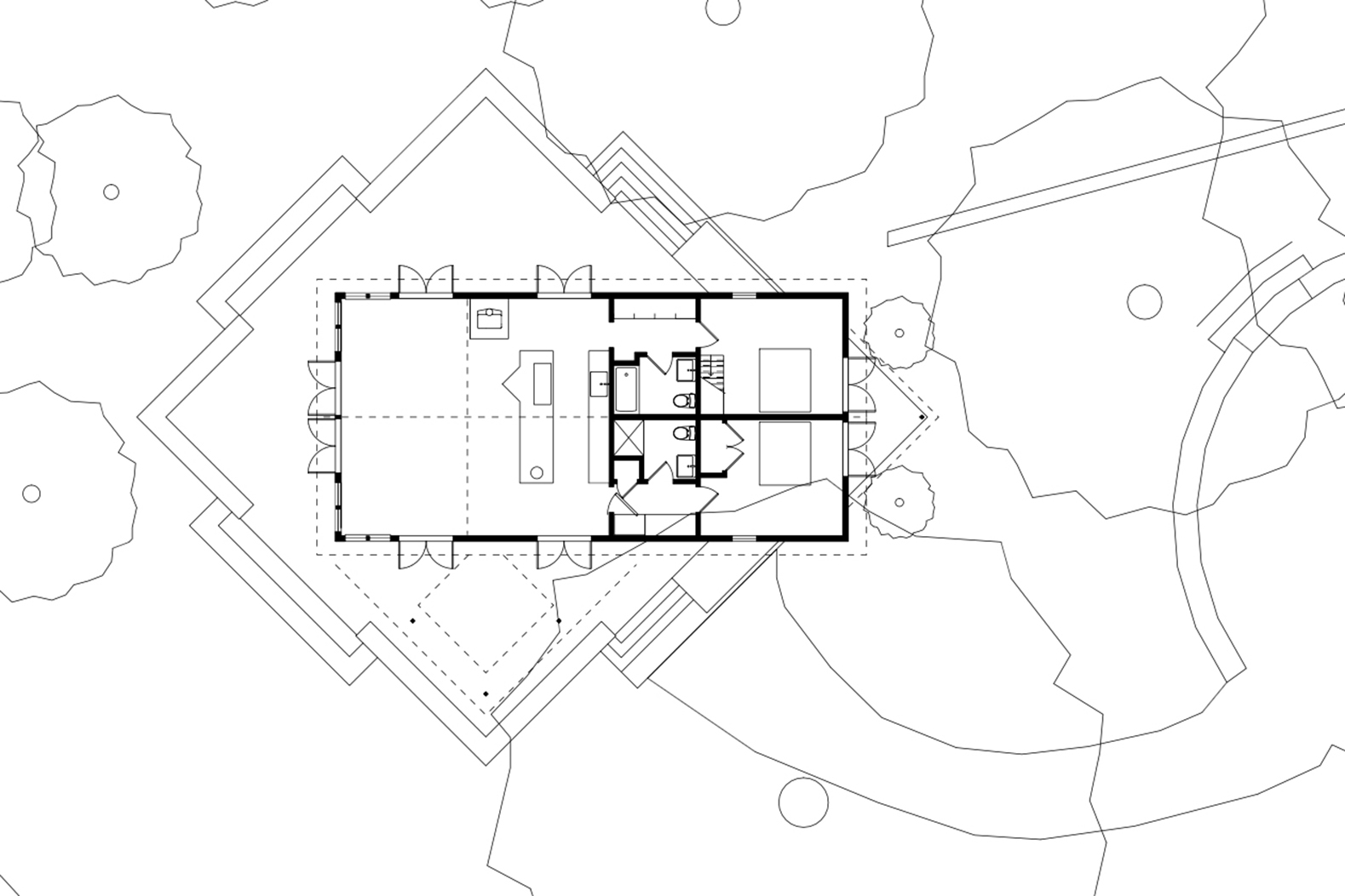 A line drawing depicting the the farmhouse and property.