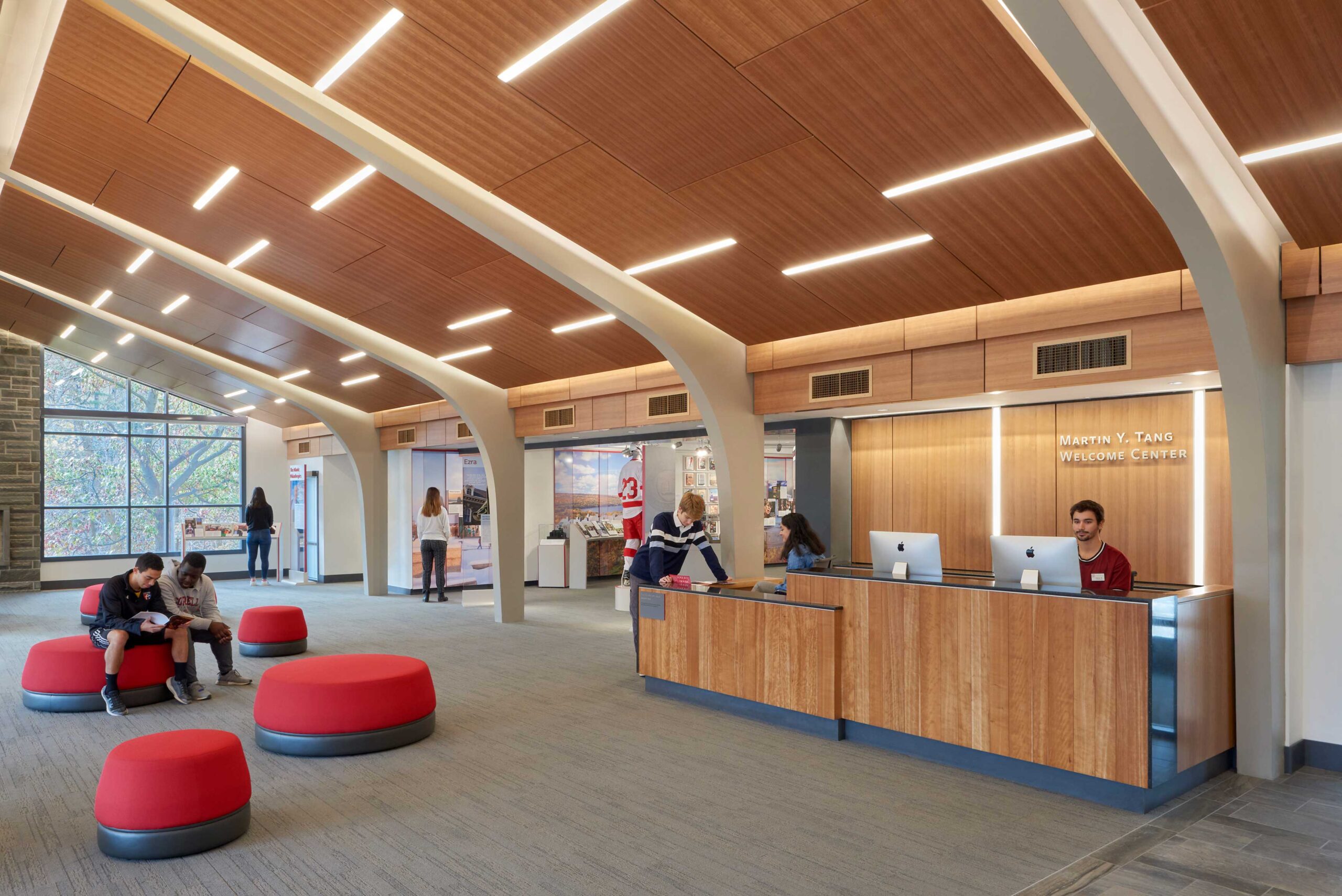 Lobby with cushy red chairs