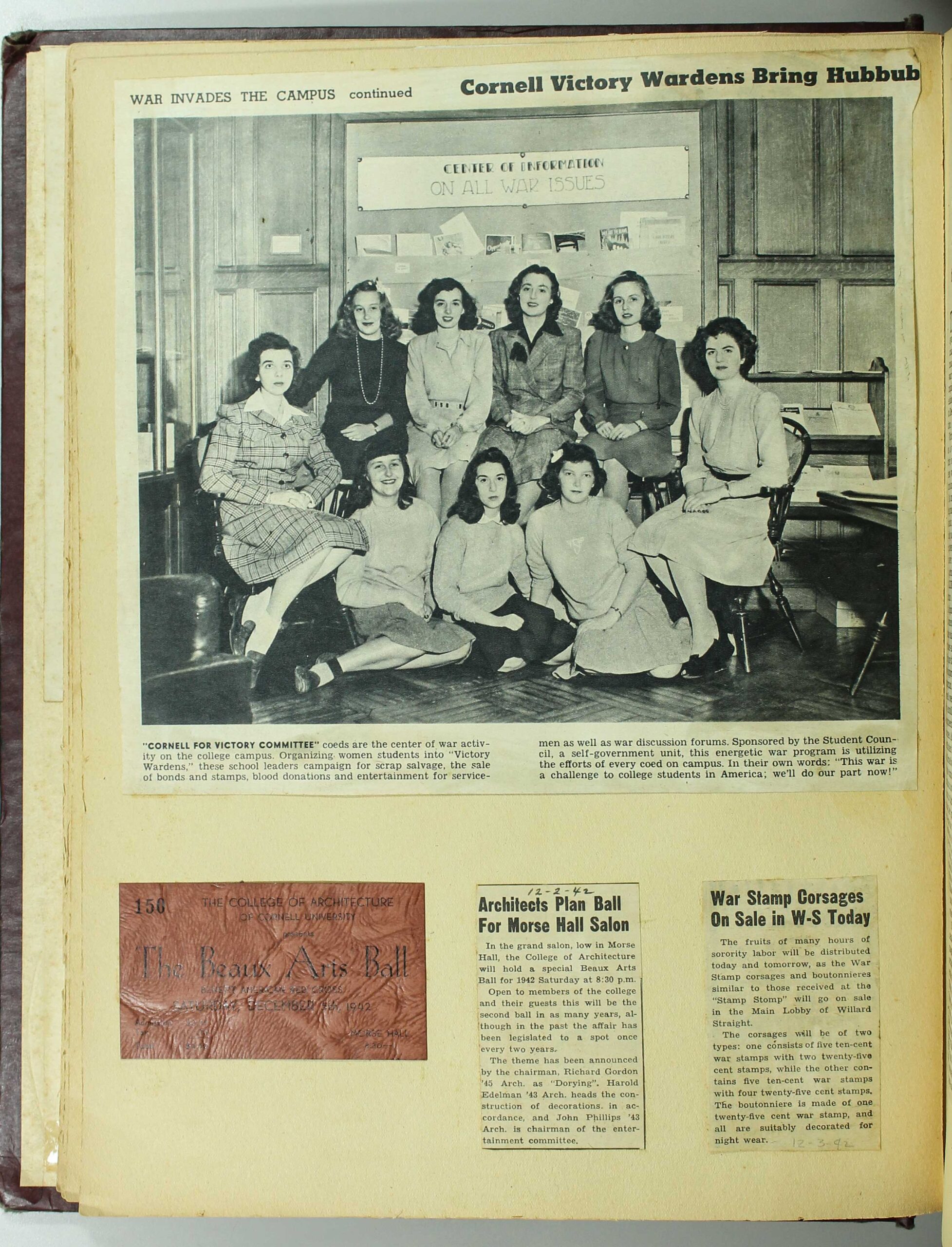 Newspaper clippings in a scrapbook