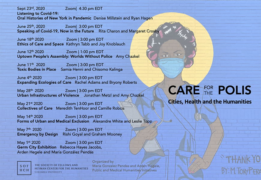 A healthcare worker wearing hair curlers and a blue hospital mask, overlaid with black text.