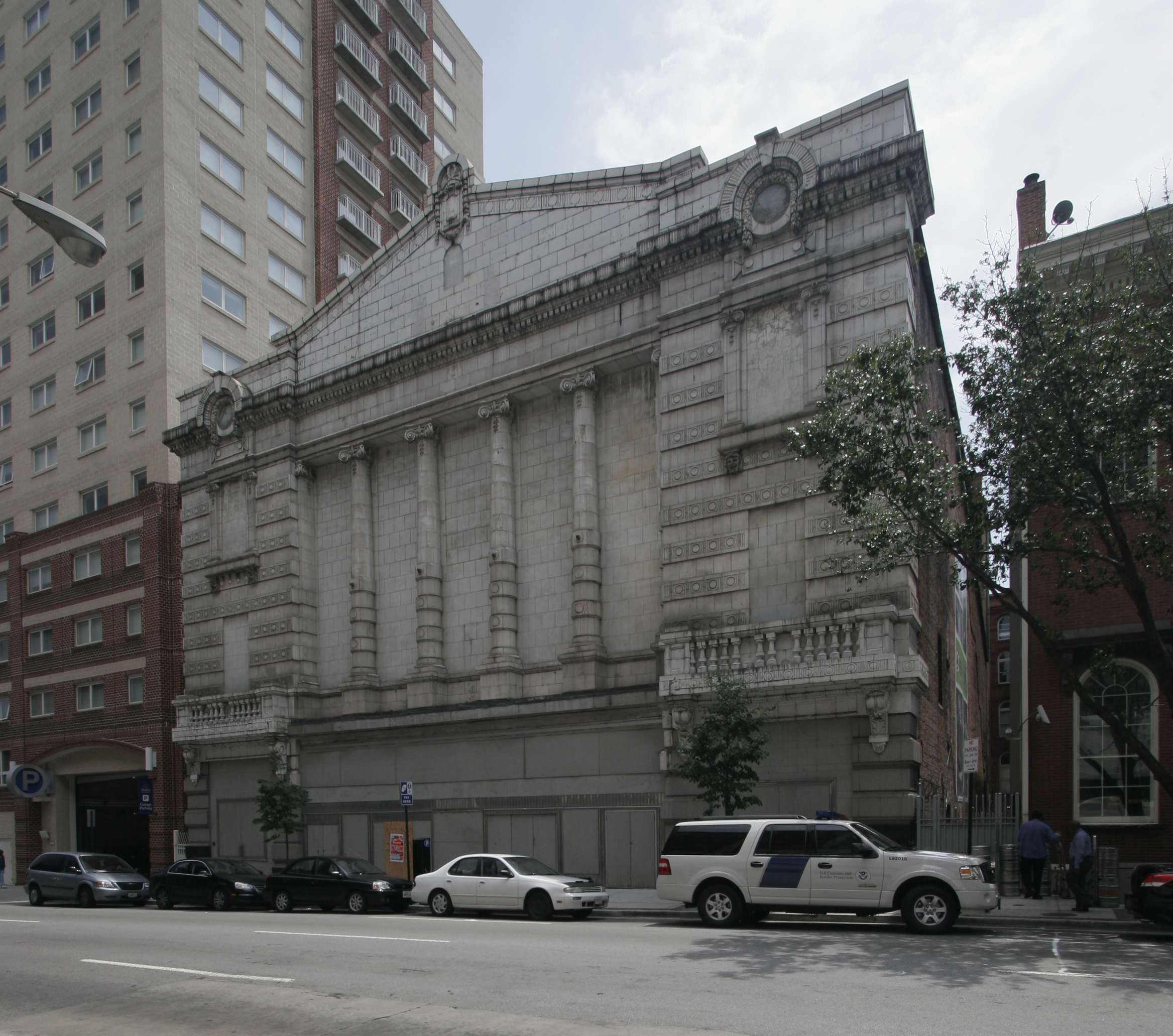 Black-and-white photo of a building exterior