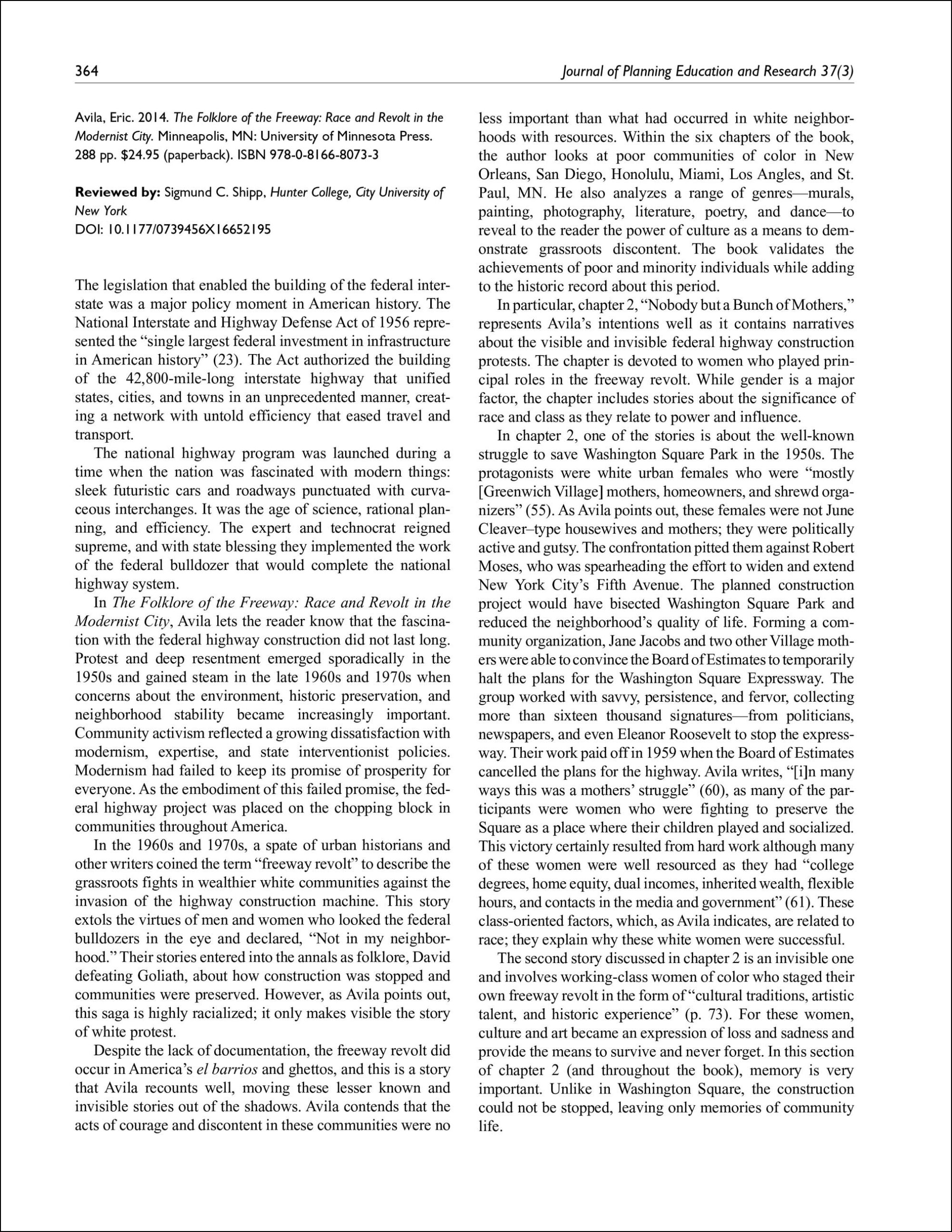 First page of book review The Folklore of the Freeway