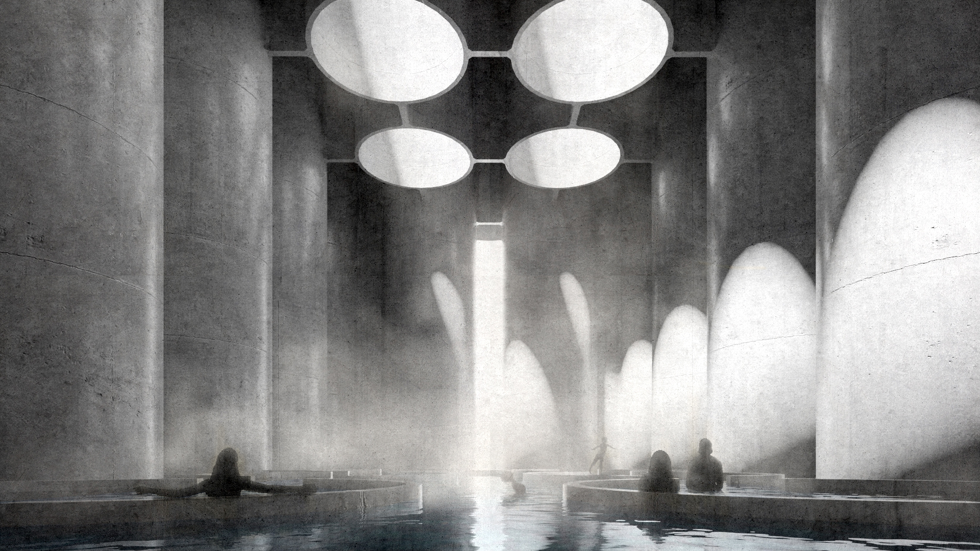 Rendering of an indoor pool.