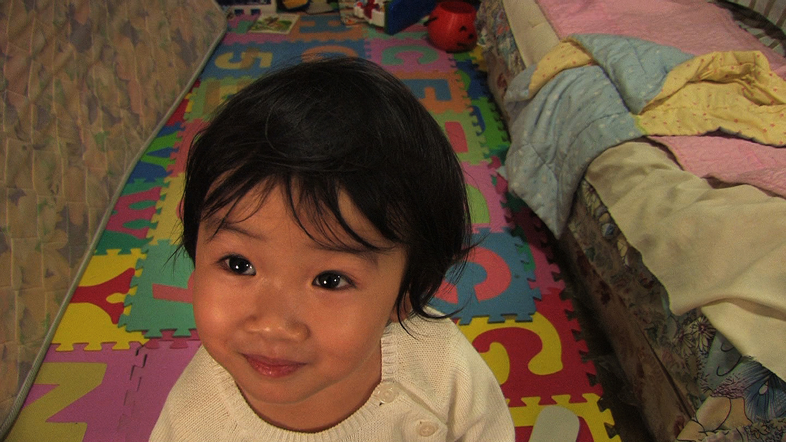 A closeup of a toddler