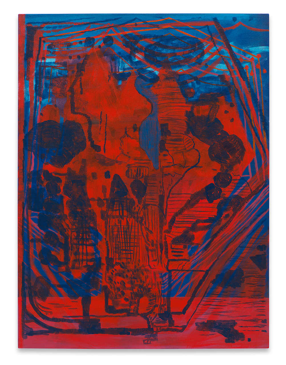 Blue and red graphic acrylic painting