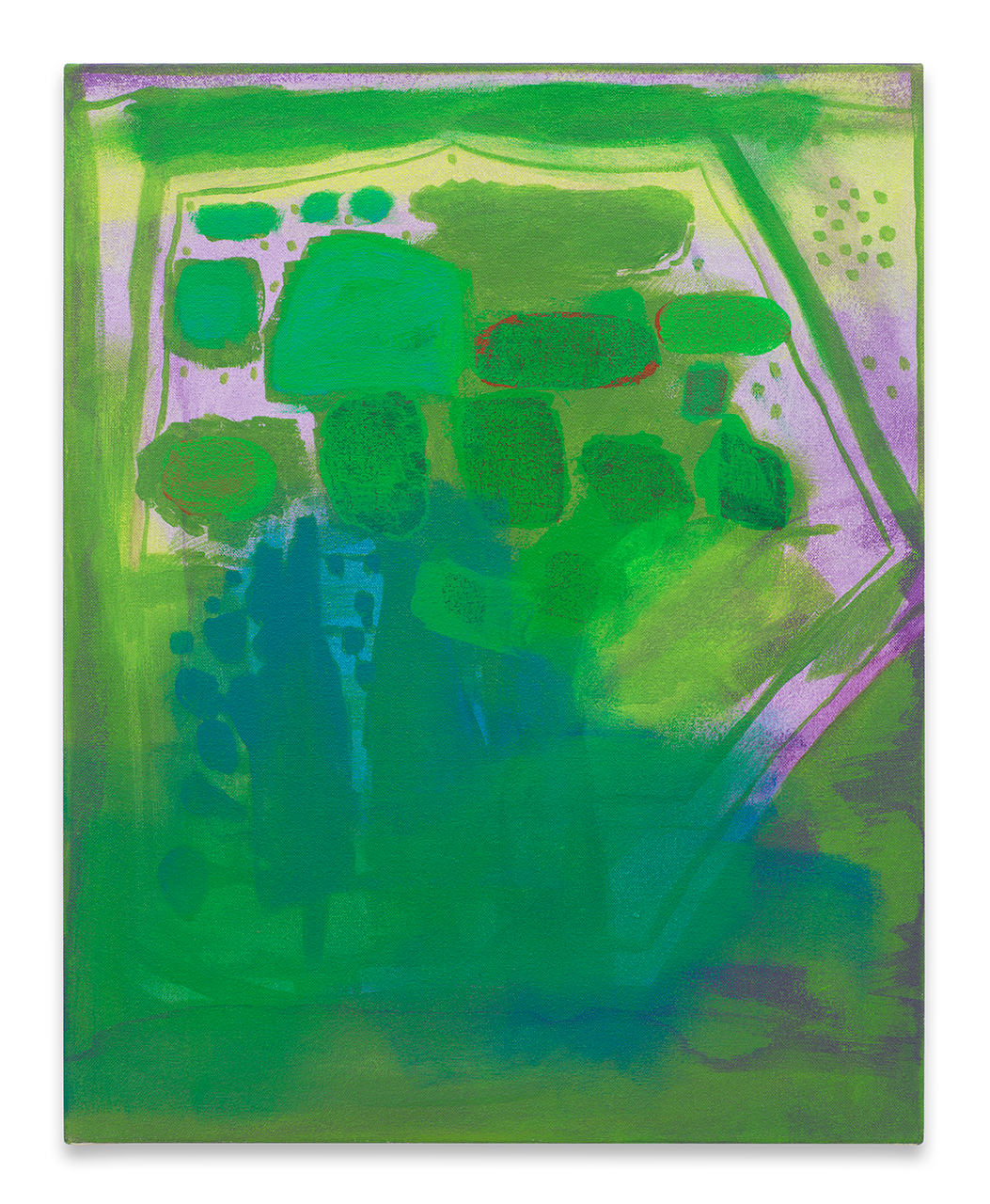 Green and blue acrylic painting with soft shapes