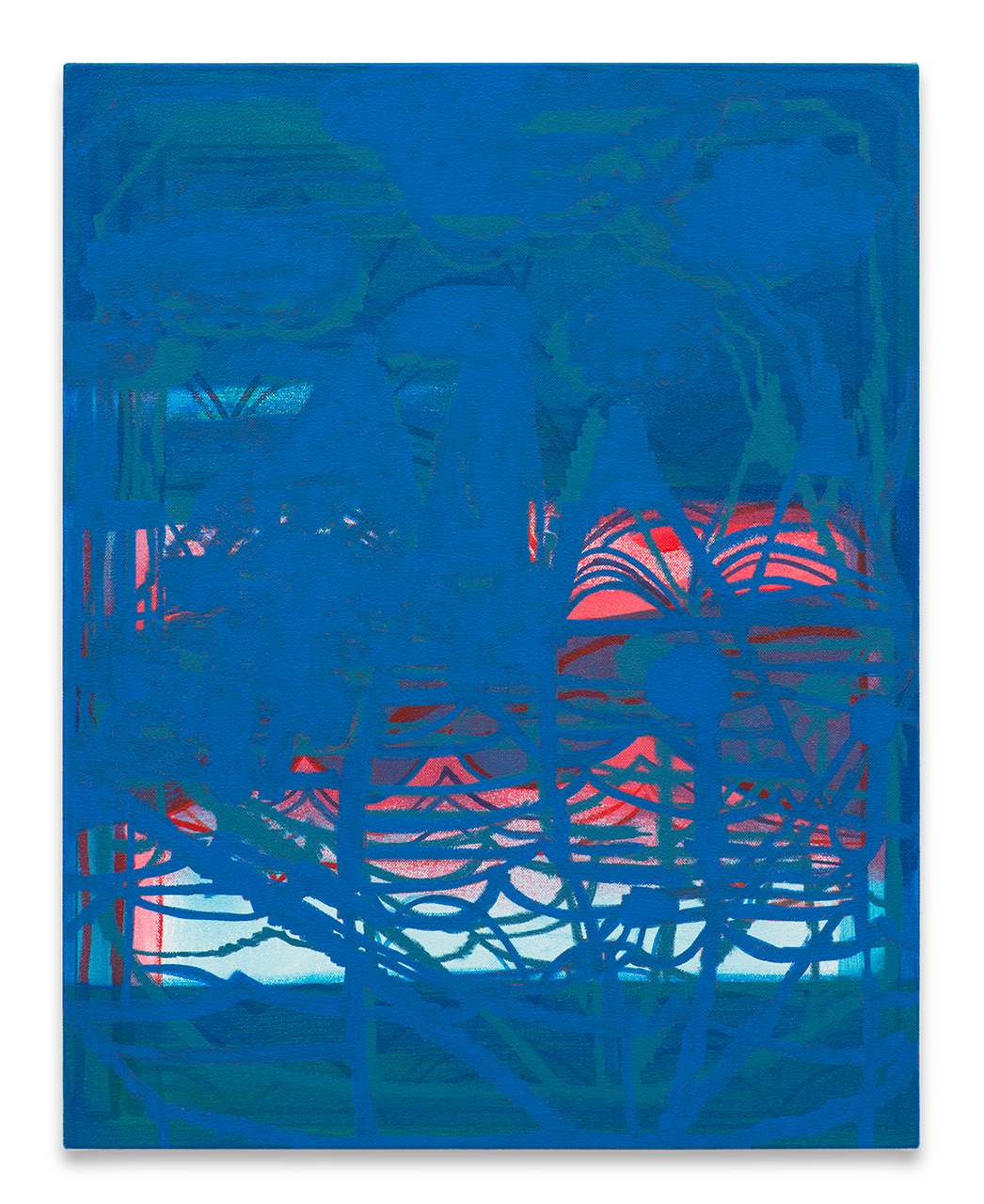 Blue and red graphic acrylic painting