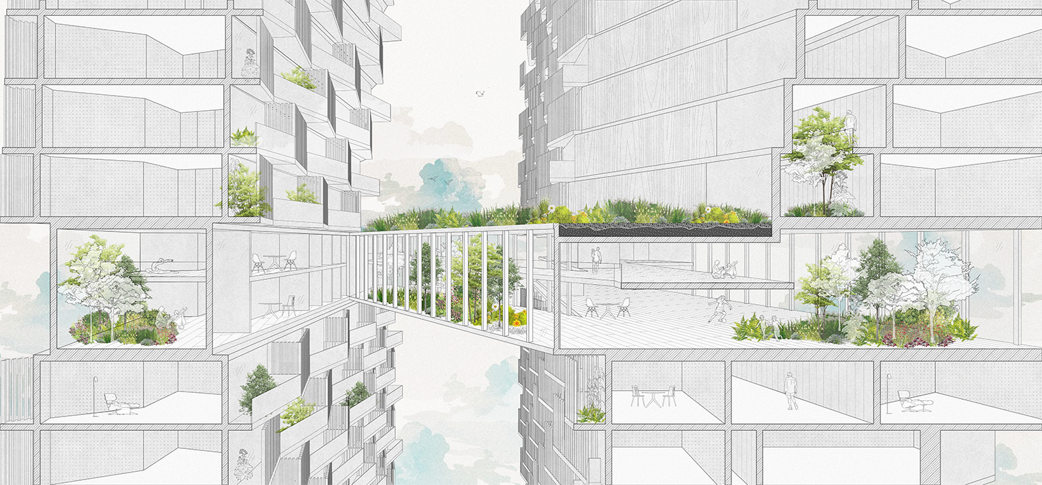 Illustration of high rise apartment complex