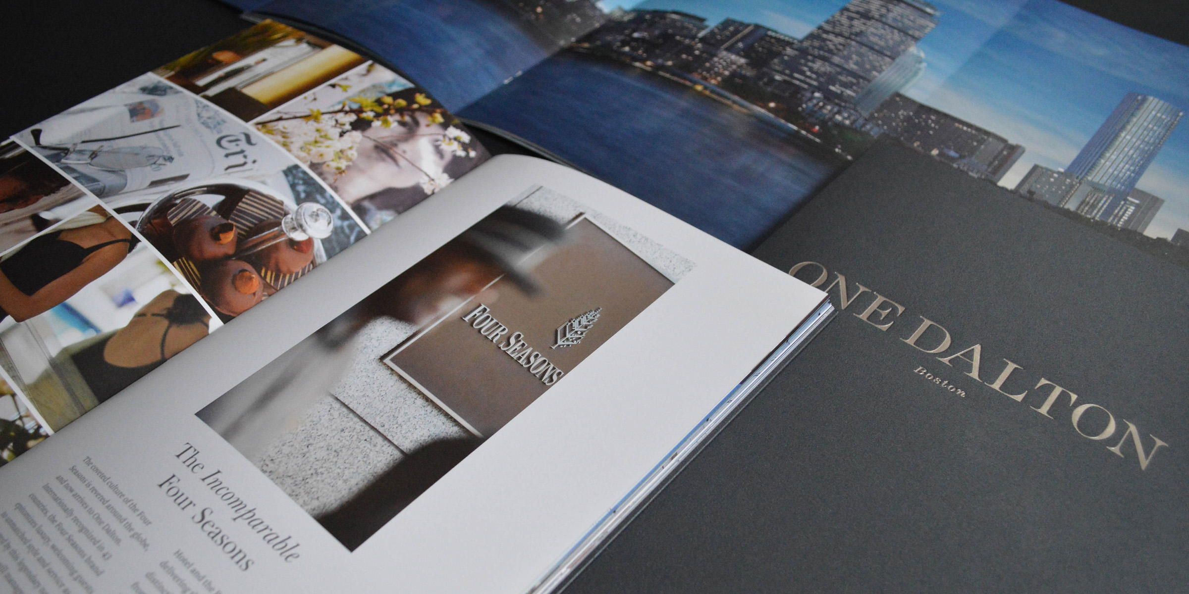 Brochures promote the Four Seasons and its One Dalton Boston hotel