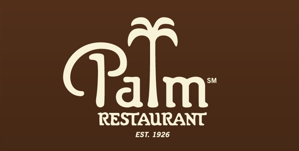 The Palm Restaurant logo in pale yellow with a deep brown background