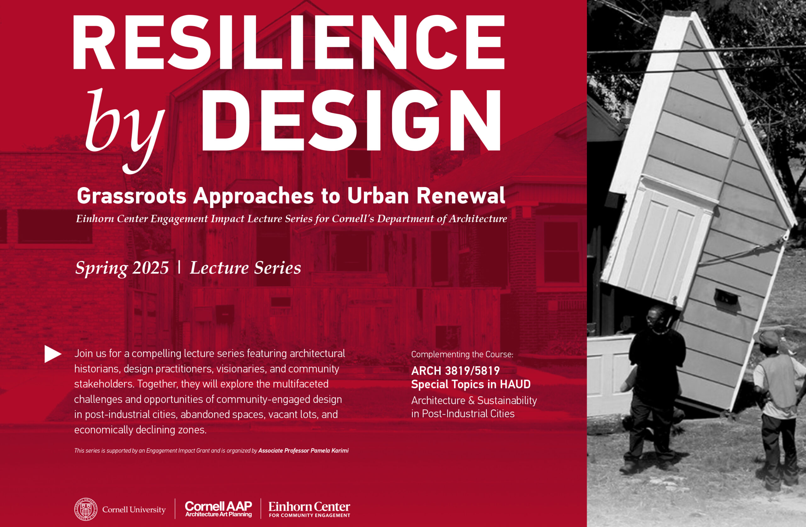 a red poster with white text