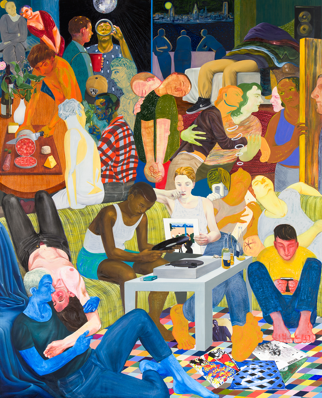 painting of people gathered in a room for a party